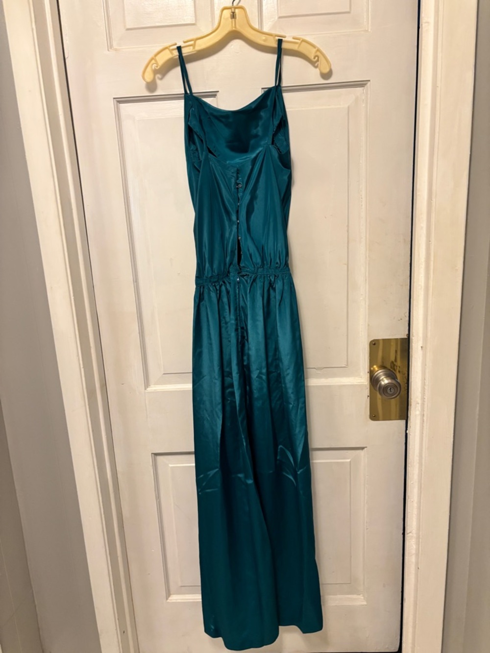 Teal Satin Spaghetti-Strap Prom Dress